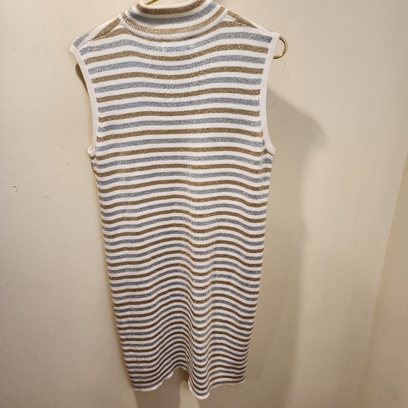 BLOOMINGDALE'S cream Sparkle Stripes Sweater Dress Size M - Picture 9 of 11